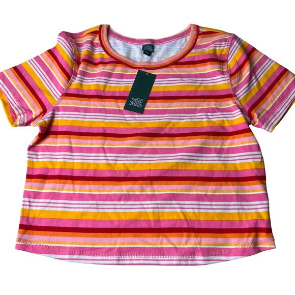 Wild Fable Women's Pink Striped Short Sleeve Fitted T-Shirt - Size XXL - NWT - Picture 1 of 9